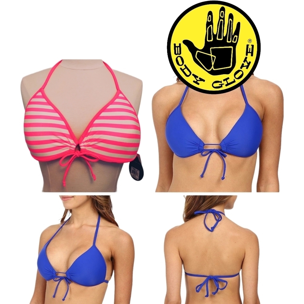New✨ Body Glove Push Up Cleavage builder bikini top White + Neon Pink Stripes